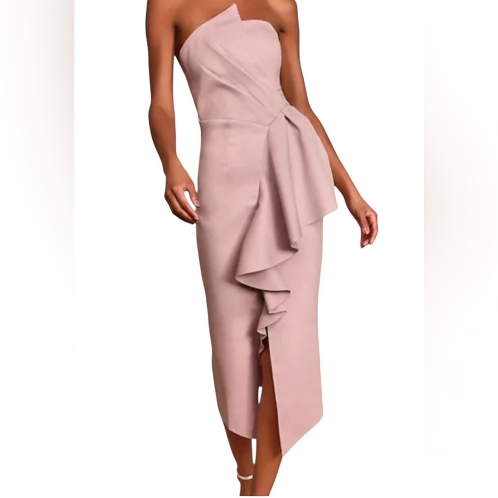 Elliatt Blush Pink Asymmetrical Strapless Ruffle Sheath Dress BEAUTIFUL!